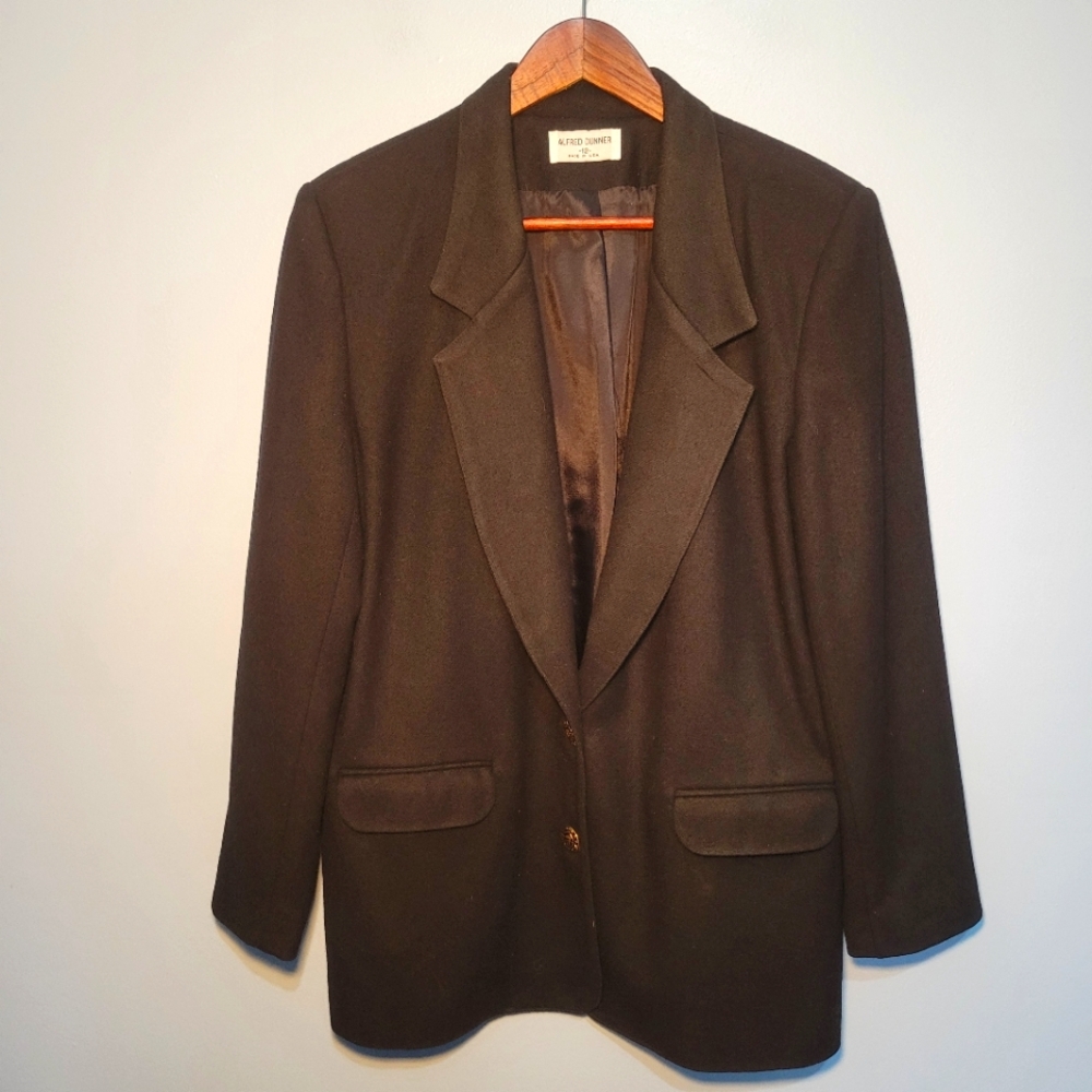 Alfred Dunner Vintage Black Wool 2 Button Closure Blazer Womens Size 12